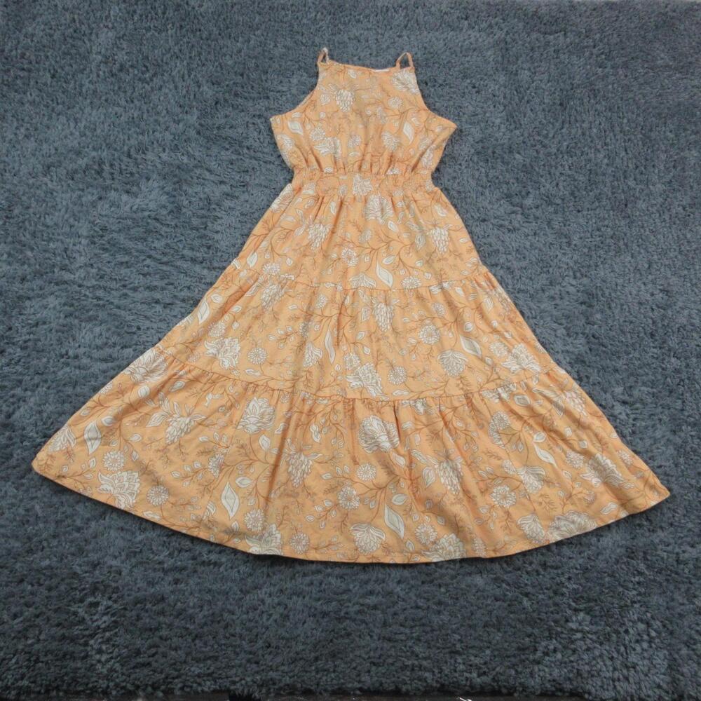 Market & Spruce Dress Womens Medium Petite Orange Floral Maxi Summer Sundress